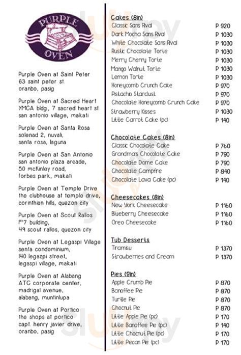 Purple Oven Menu Prices .